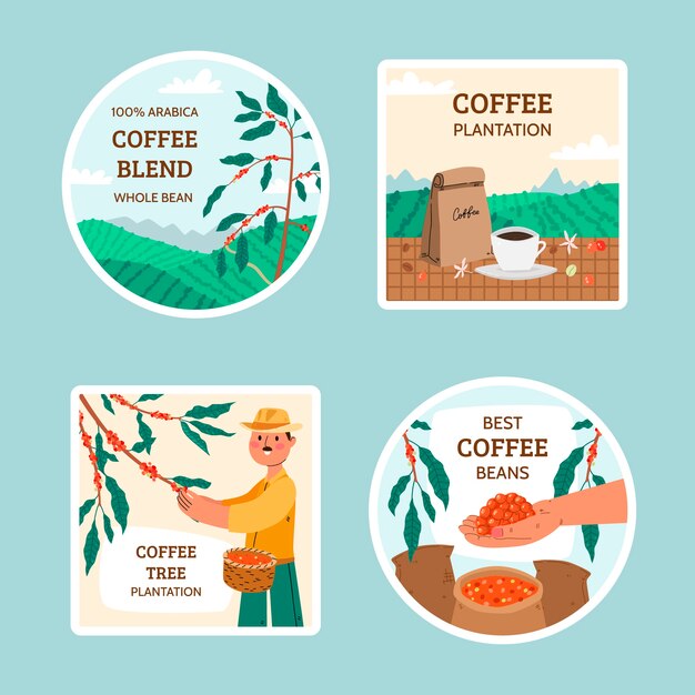 Etiquetas de cafetales dibujadas a mano