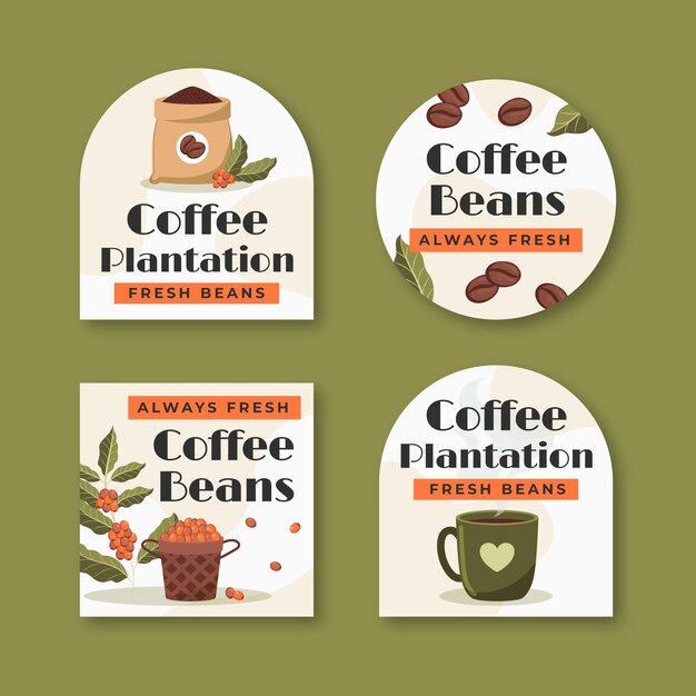 Etiquetas de cafetales dibujadas a mano