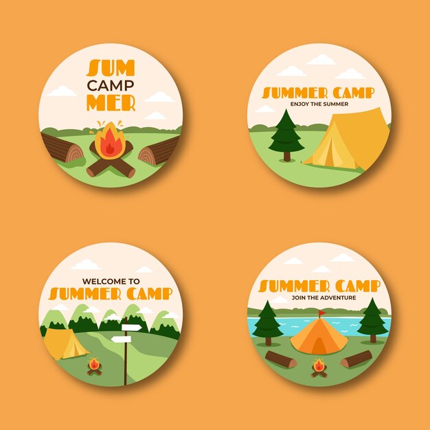 Etiquetas de campamento de verano dibujadas a mano