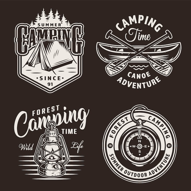 Vector gratuito etiquetas de camping monocromáticas vintage