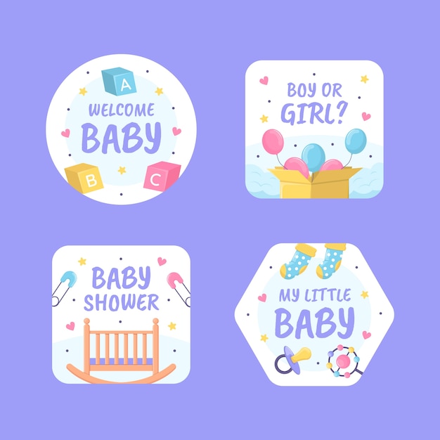 Etiquetas de celebración de baby shower dibujadas a mano