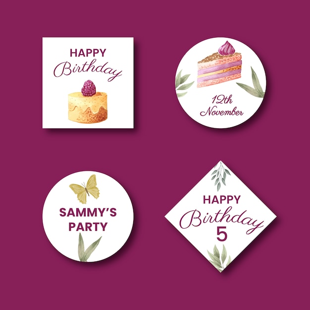 Etiquetas de celebración de cumpleaños de acuarela