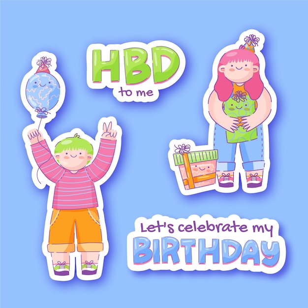 Vector gratuito etiquetas de celebración de cumpleaños dibujadas a mano