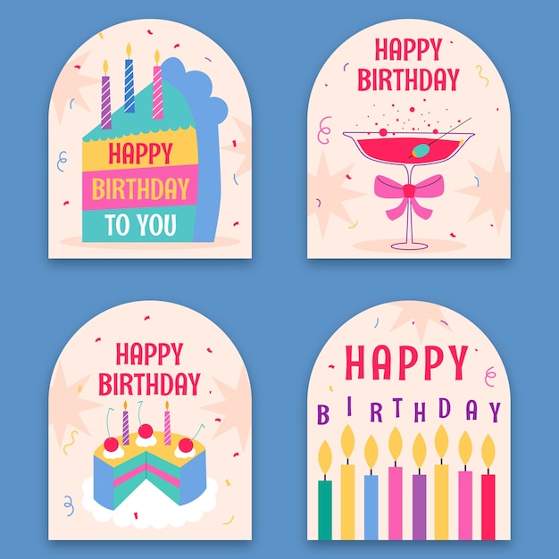 Vector gratuito etiquetas de celebración de cumpleaños dibujadas a mano