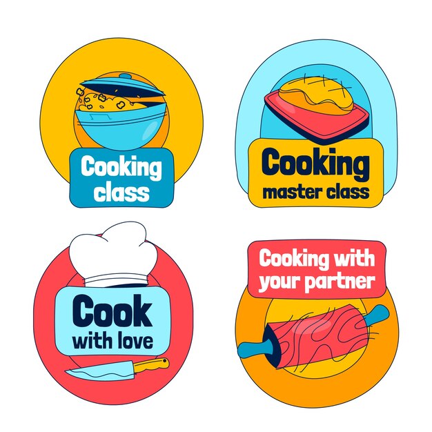 Etiquetas de clase de cocina dibujadas a mano