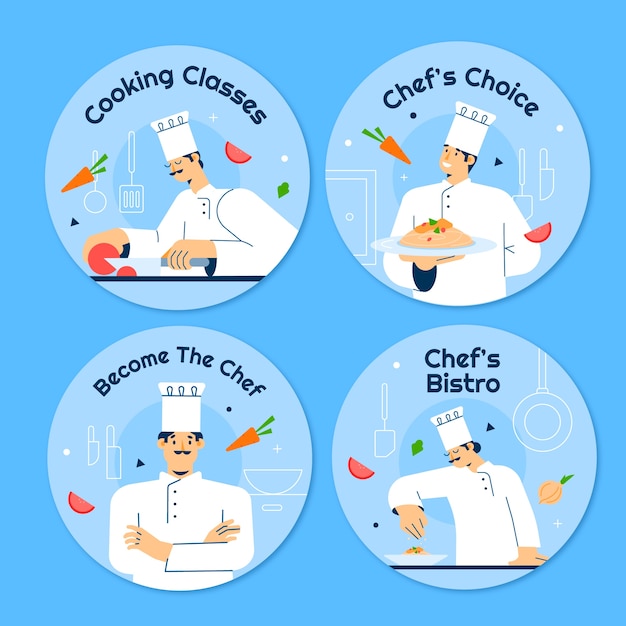 Vector gratuito etiquetas de cocina de chef de diseño plano