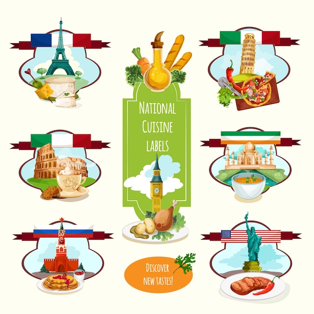 Vector gratuito etiquetas de cocina nacional