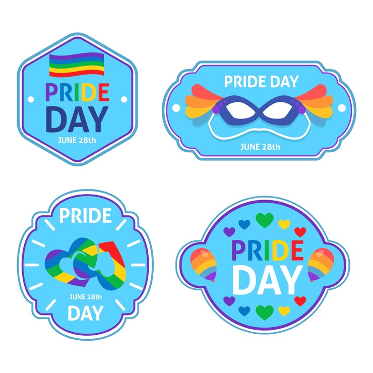 Vector gratuito etiquetas del concepto del día del orgullo con arco iris