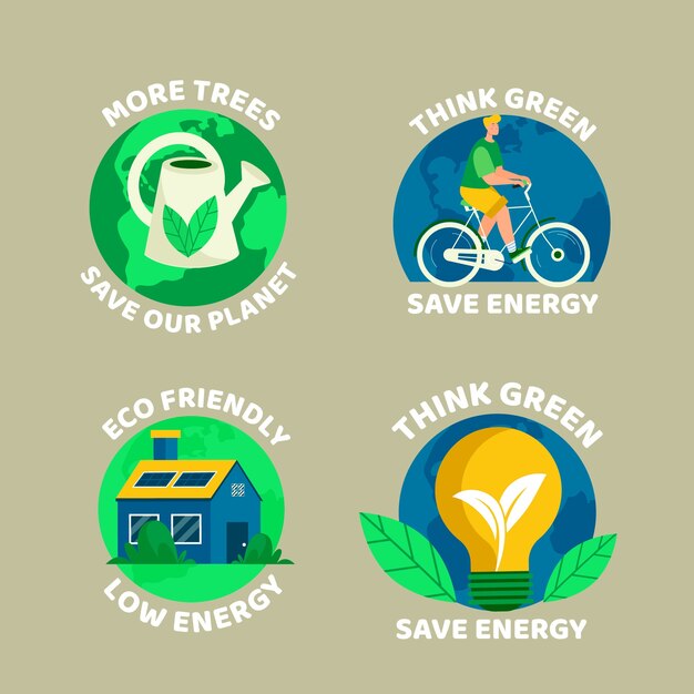 Etiquetas de concepto de ecología dibujadas a mano
