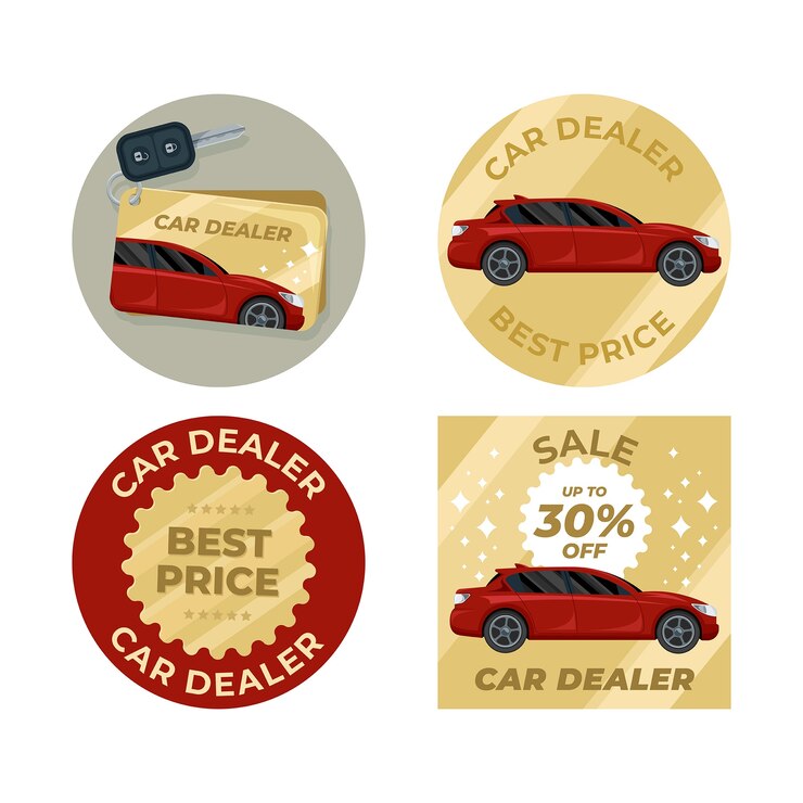 Vector gratuito etiquetas de concesionario de coches de lujo de diseño plano