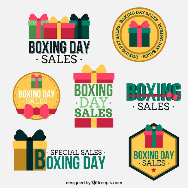 Vector gratuito etiquetas creativas de descuento de boxing day