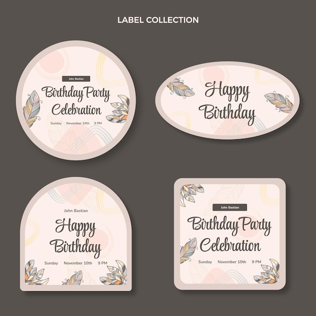 Etiquetas cumpleaños boho dibujadas a mano