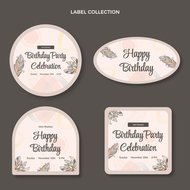 Etiquetas cumpleaños boho dibujadas a mano