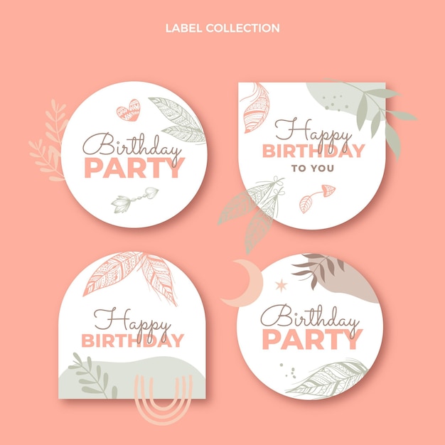 Etiquetas cumpleaños boho dibujadas a mano
