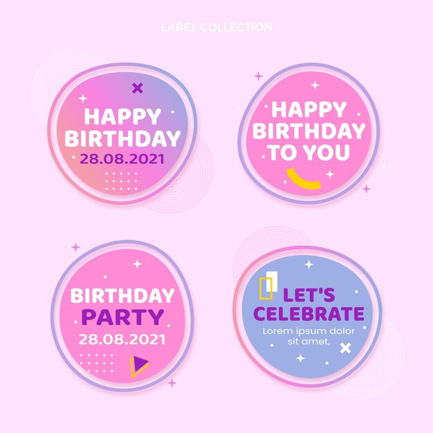 Etiquetas de cumpleaños de colores degradados