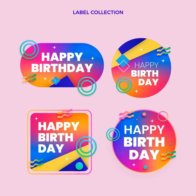 Etiquetas de cumpleaños de colores degradados