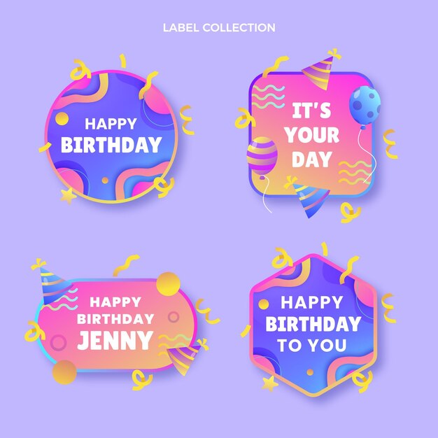 Etiquetas de cumpleaños de colores degradados