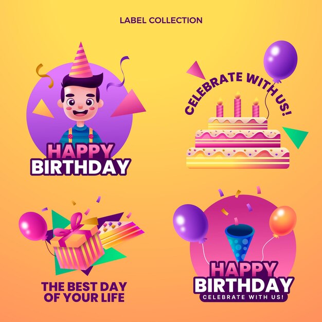 Etiquetas de cumpleaños de colores degradados