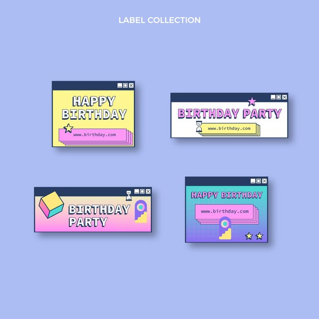 Etiquetas de cumpleaños degradado retro vaporwave