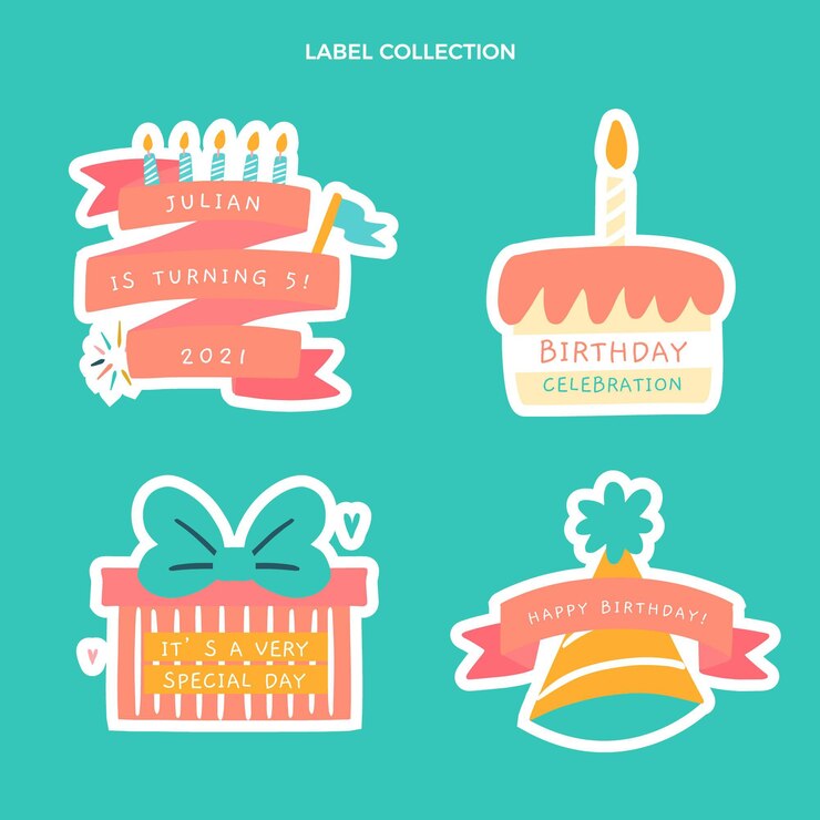 Vector gratuito etiquetas de cumpleaños infantiles dibujadas a mano
