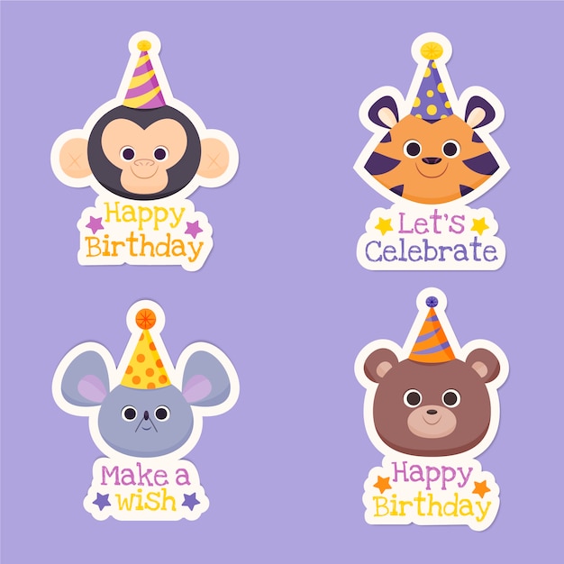 Etiquetas de cumpleaños infantiles dibujadas a mano