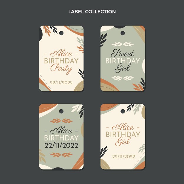 Etiquetas de cumpleaños minimalistas de diseño plano