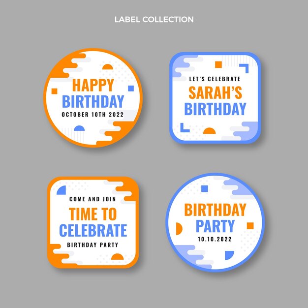 Etiquetas de cumpleaños minimalistas de diseño plano