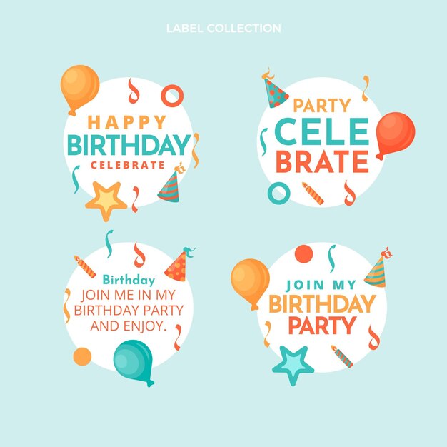 Etiquetas de cumpleaños de mosaico de diseño plano