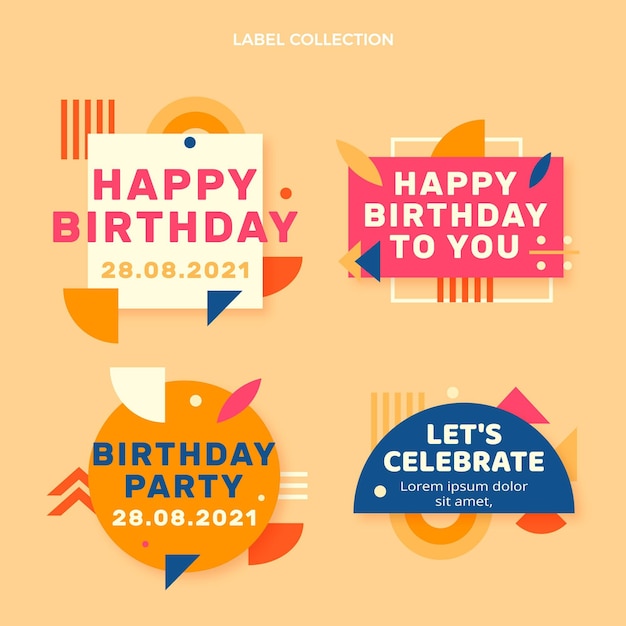 Etiquetas de cumpleaños de mosaico plano
