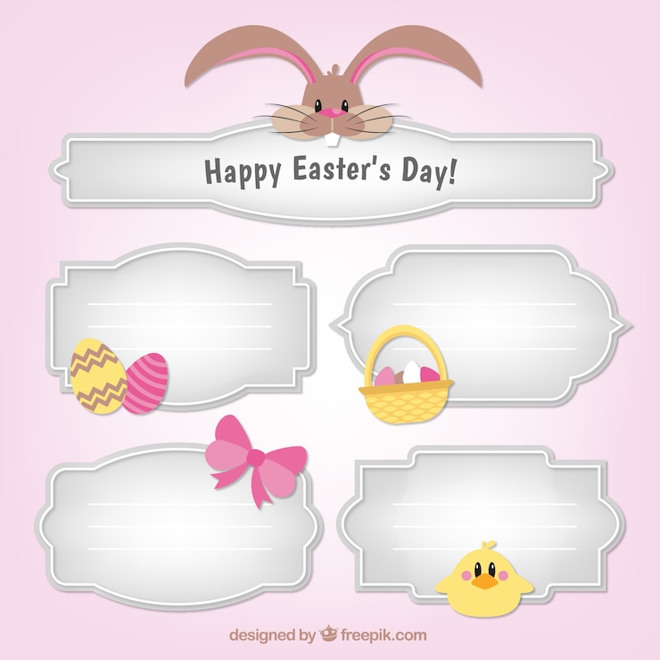 Vector gratuito etiquetas decorativas con artículos de pascua