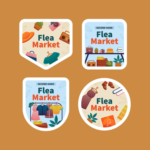 Etiquetas degradadas de mercadillo de segunda mano