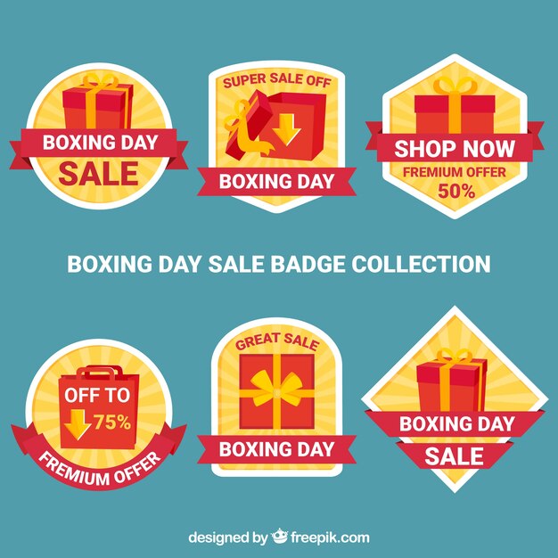 Etiquetas de descuento de boxing day en amarillo