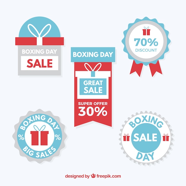 Etiquetas de descuento de boxing day en azul claro