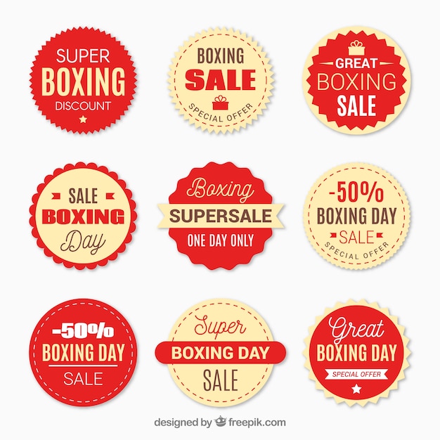 Etiquetas de descuento de boxing day en rojo