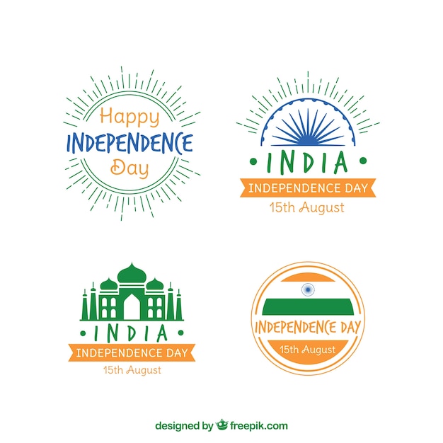 Vector gratuito etiquetas del día de la independencia de la india