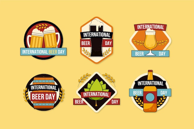 Etiquetas del día internacional de la cerveza en diseño plano