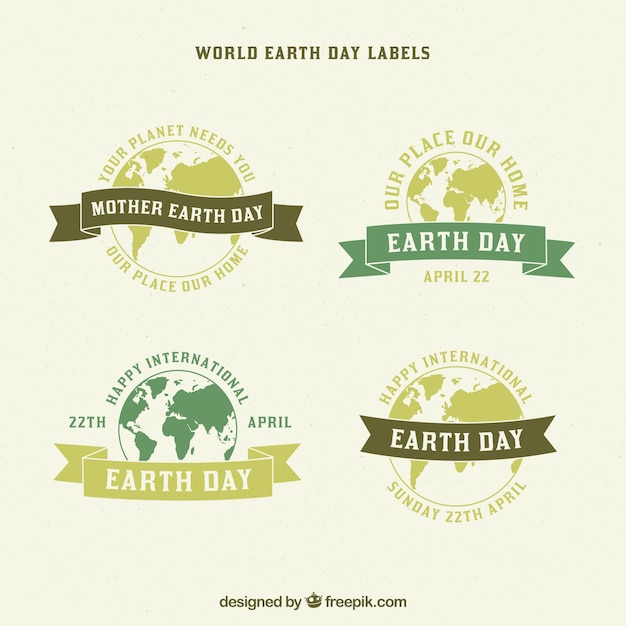 Etiquetas del día internacional de la tierra en diseño plano