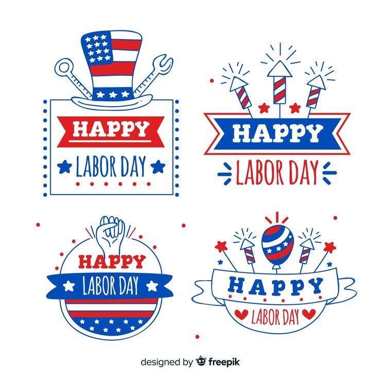 Vector gratuito etiquetas del día del trabajo de estados unidos en estilo dibujado a mano