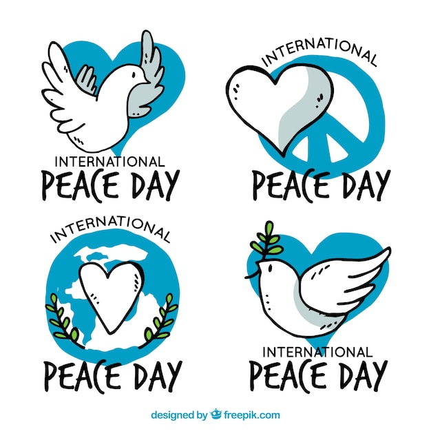 Vector gratuito etiquetas dibujadas a mano para el día internacional de la paz