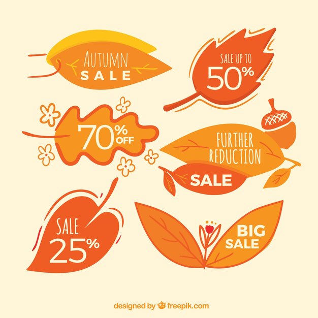 Etiquetas dibujadas a mano para rebajas de otoño