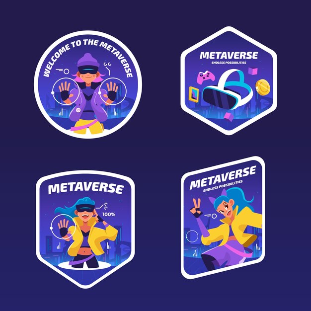 Etiquetas dinámicas de metaverso dibujadas a mano