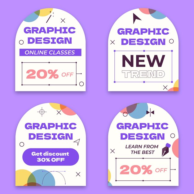 Etiquetas de diseñador gráfico de diseño plano.