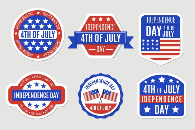 Etiquetas de diseño plano del día de la independencia