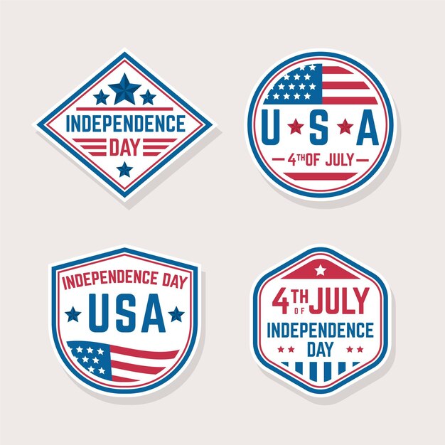 Etiquetas de diseño plano del día de la independencia