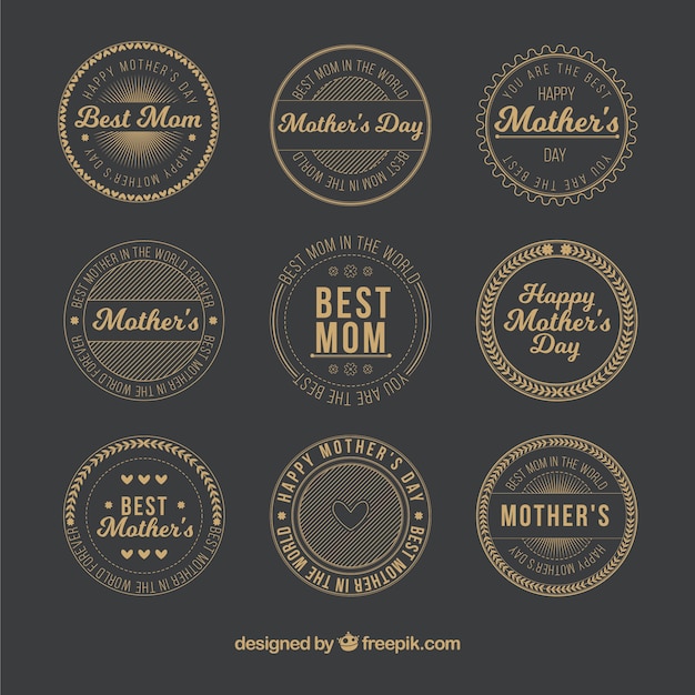 Vector gratuito etiquetas doradas redondas para el día de la madre