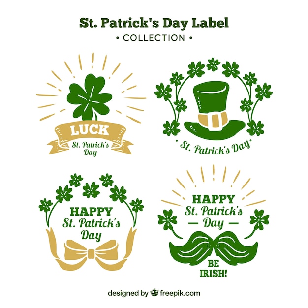 Vector gratuito etiquetas e insignias de san patricio dibujadas a mano