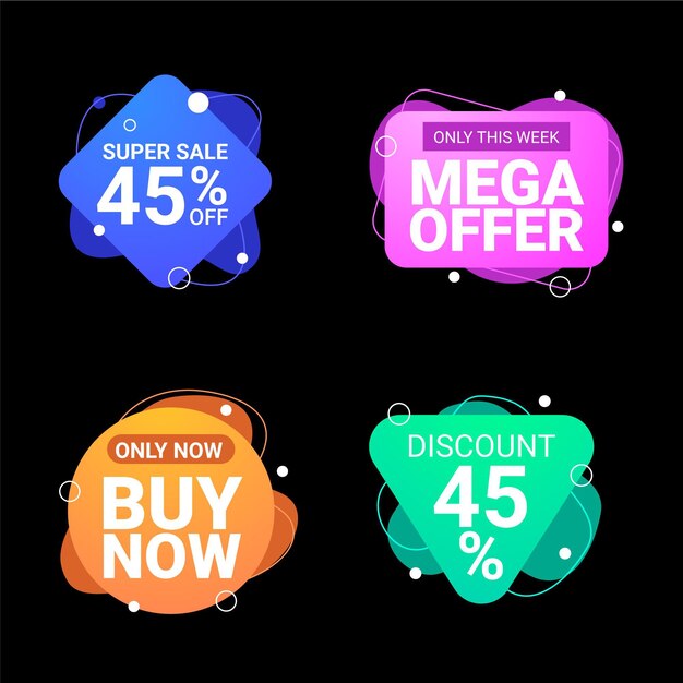 Etiquetas e insignias de ventas abstractas de degradado