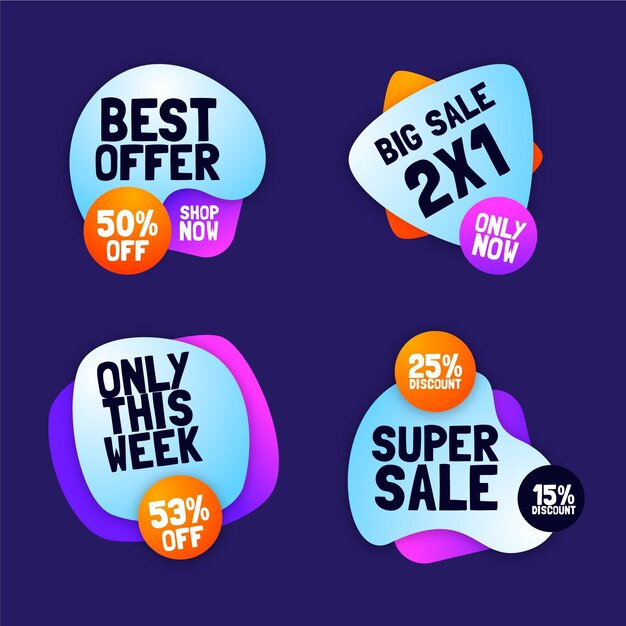 Etiquetas e insignias de ventas abstractas de degradado