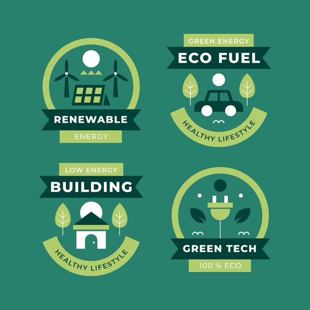 Etiquetas ecológicas de diseño plano