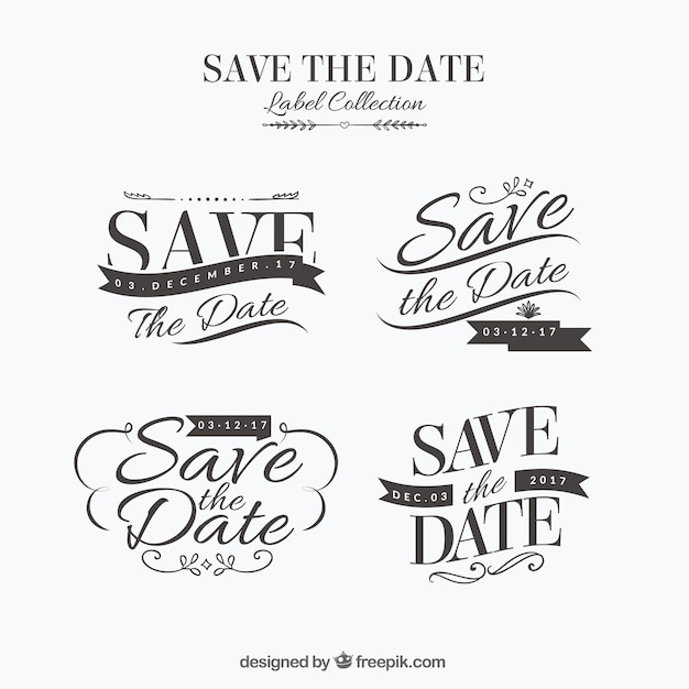 Etiquetas elegantes de boda con estilo retro